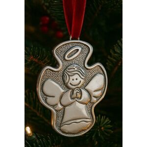 Handmade‎ Mexican Angel Ornament / Wall 6" Silver Metal Praying  Hecho en Mexico